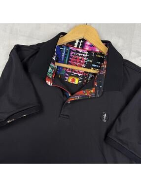 Au Noir Dry Fit Polo Shirt Big&Tall 4XL Black Neon City Print Luxury Golf Preppy